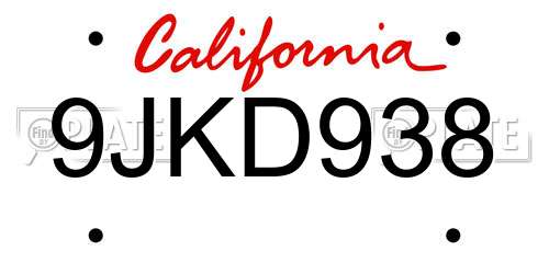 9JKD938 California License Plate