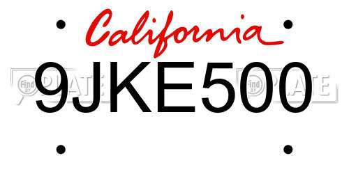 9JKE500 California License Plate