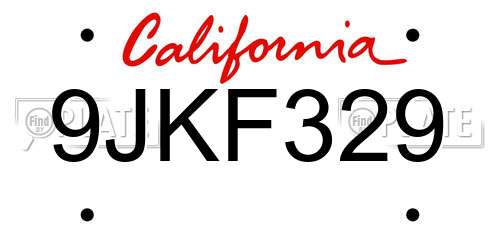 9JKF329 California License Plate
