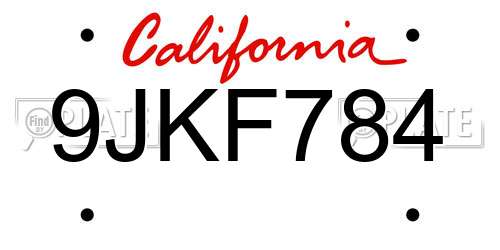 9JKF784 California License Plate