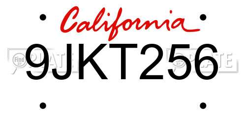 9JKT256 California License Plate