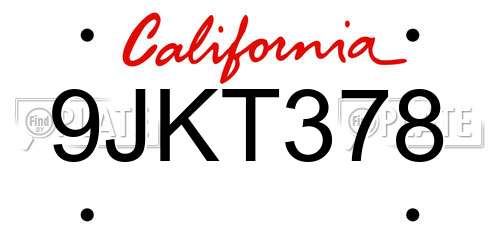 9JKT378 California License Plate