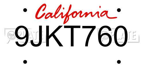 9JKT760 California License Plate