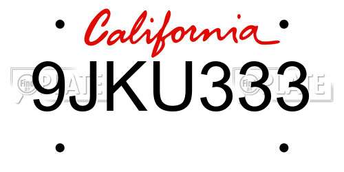 9JKU333 California License Plate