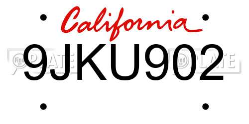9JKU902 California License Plate