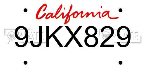 9JKX829 California License Plate