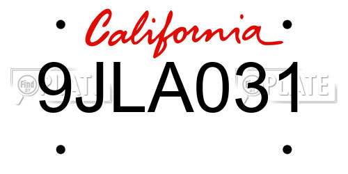 9JLA031 California License Plate