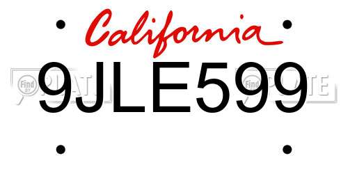 9JLE599 California License Plate