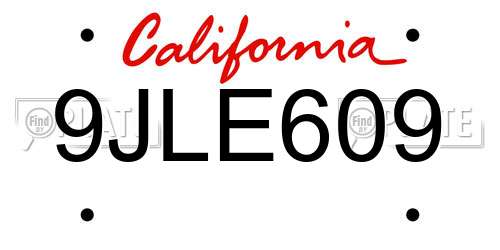 9JLE609 California License Plate