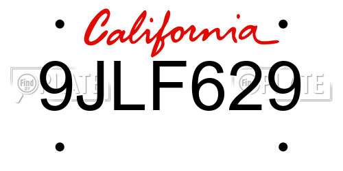 9JLF629 California License Plate