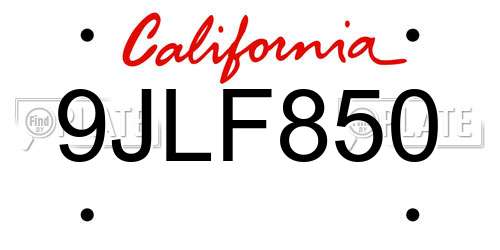 9JLF850 California License Plate