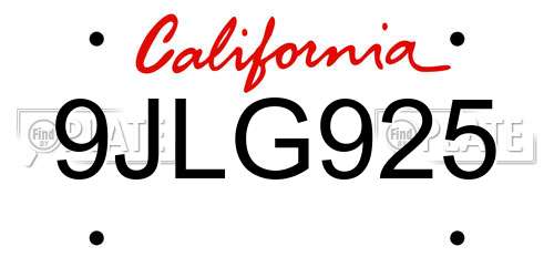 9JLG925 California License Plate