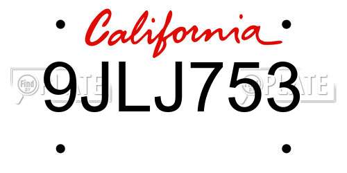 9JLJ753 California License Plate