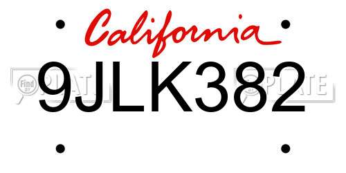 9JLK382 California License Plate
