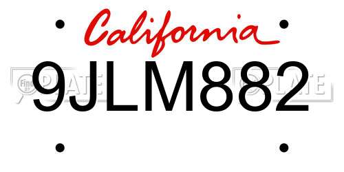 9JLM882 California License Plate