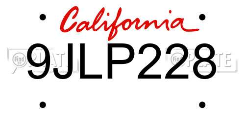 9JLP228 California License Plate