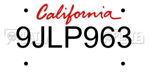 9JLP963 California License Plate