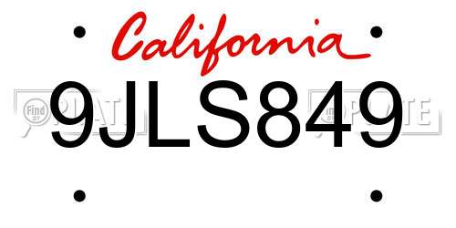 9JLS849 California License Plate