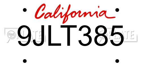 9JLT385 California License Plate