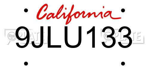 9JLU133 California License Plate