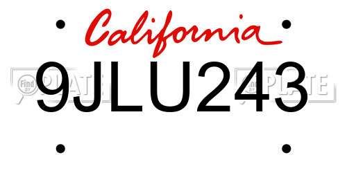 9JLU243 California License Plate
