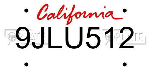 9JLU512 California License Plate
