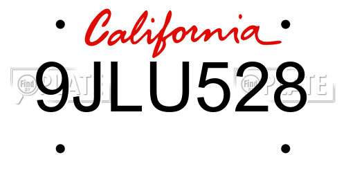 9JLU528 California License Plate