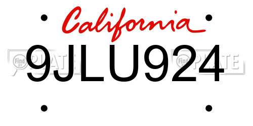 9JLU924 California License Plate