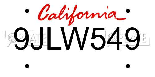 9JLW549 California License Plate