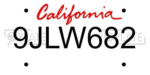 9JLW682 California License Plate