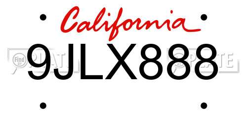 9JLX888 California License Plate