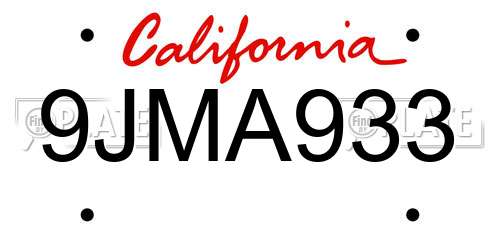 9JMA933 California License Plate