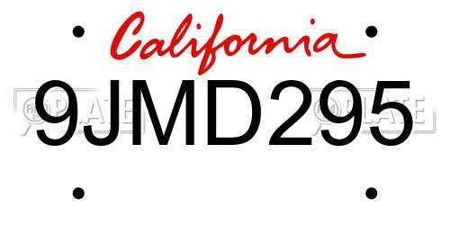 9JMD295 California License Plate