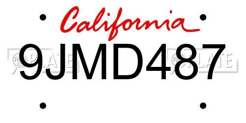 9JMD487 California License Plate