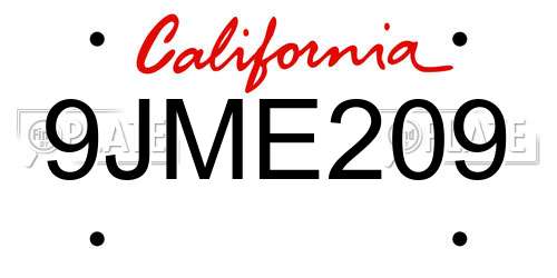 9JME209 California License Plate