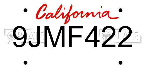 9JMF422 California License Plate