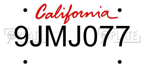 9JMJ077 California License Plate