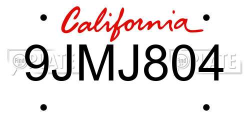 9JMJ804 California License Plate