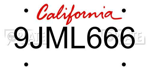 9JML666 California License Plate