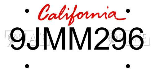 9JMM296 California License Plate