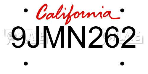 9JMN262 California License Plate