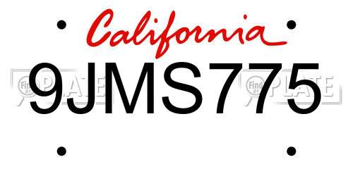 9JMS775 California License Plate