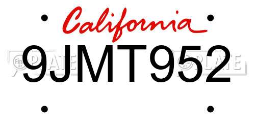 9JMT952 California License Plate