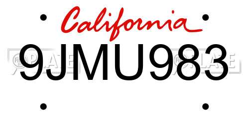 9JMU983 California License Plate