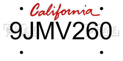 9JMV260 California License Plate