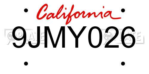 9JMY026 California License Plate