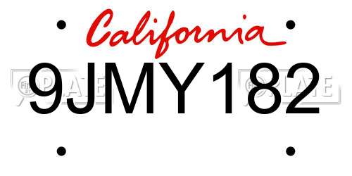 9JMY182 California License Plate