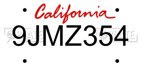 9JMZ354 California License Plate