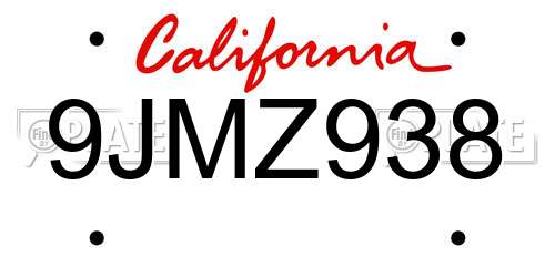 9JMZ938 California License Plate