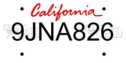 9JNA826 California License Plate